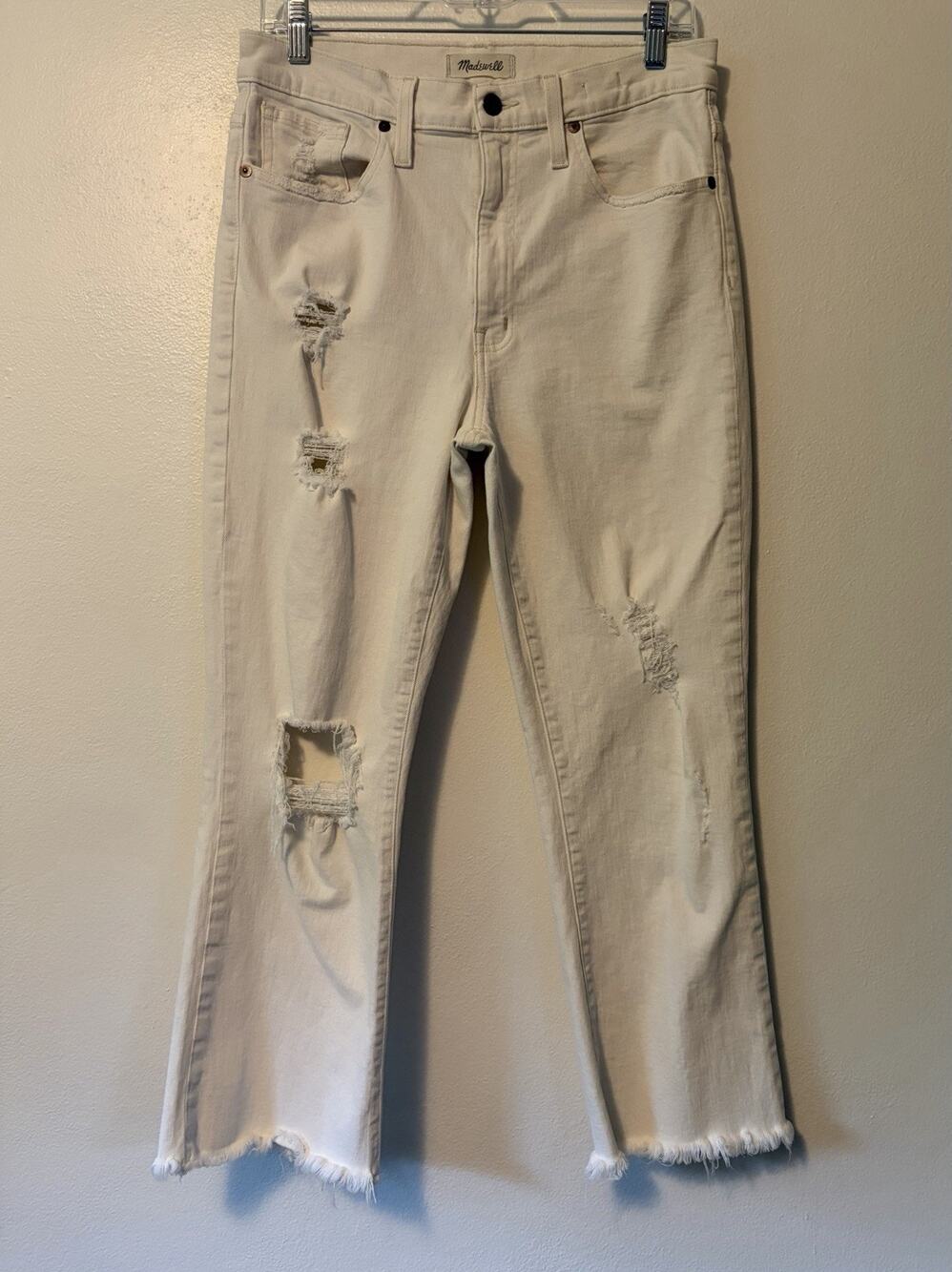 Madewell Size 29 Retro Crop Bootcut Denim Jeans 5 Pocket Distressed Raw Hem